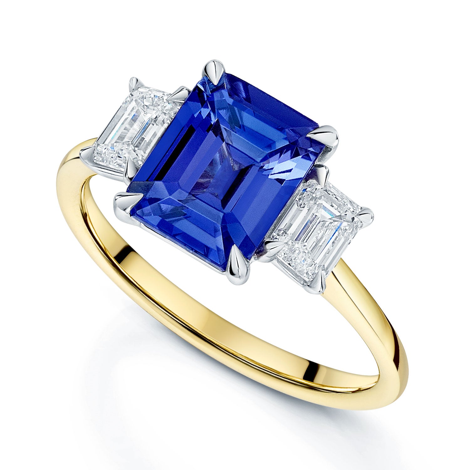 Berry's 18ct Yellow Gold Emerald Cut Tanzanite And Diamond Three Stone Ring - Berry's Jewellers