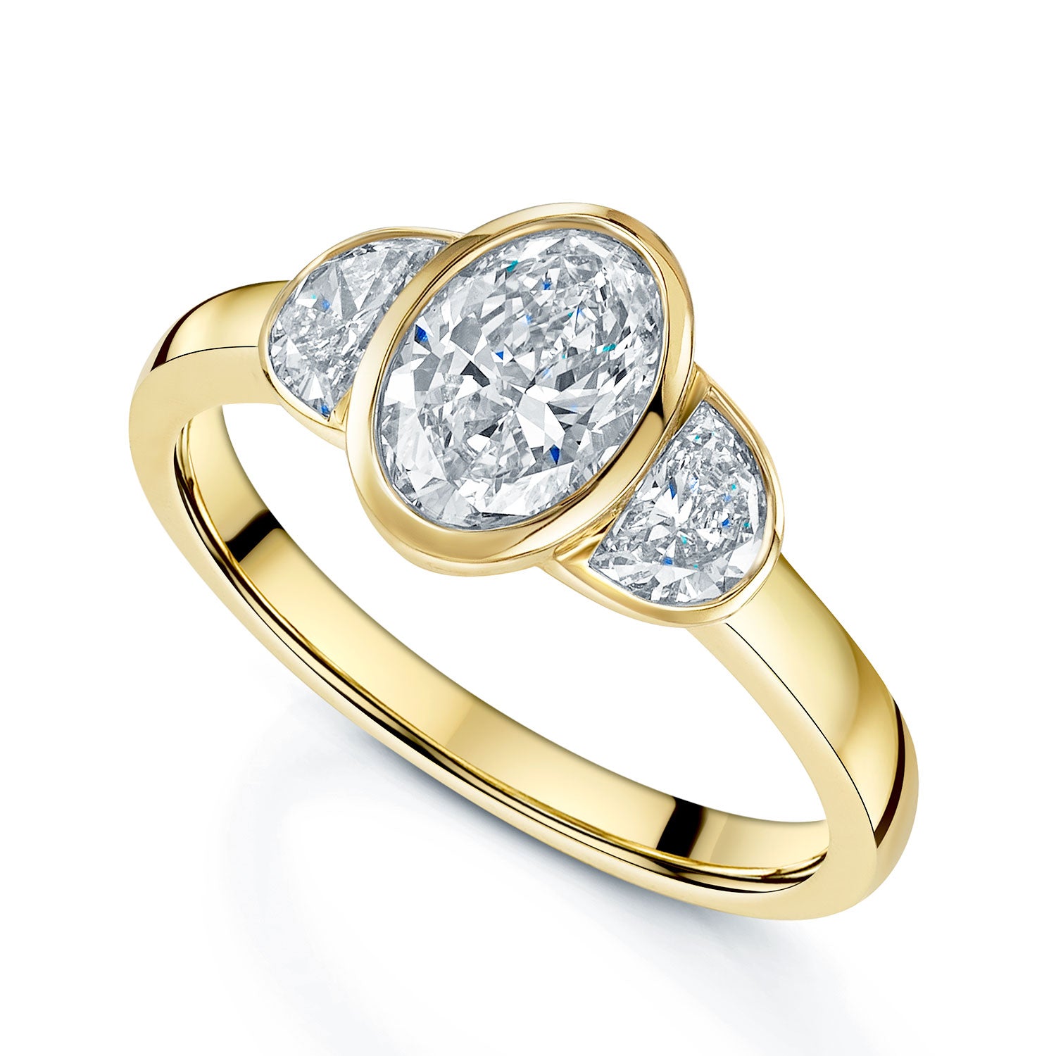 Berry's 18ct Yellow Gold Oval Cut And Half Moon Cut Diamond Three Stone Ring - Berry's Jewellers