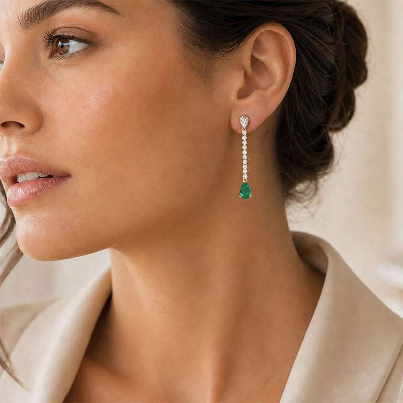 18ct White and Yellow Gold Emerald and Diamond Drop Earrings