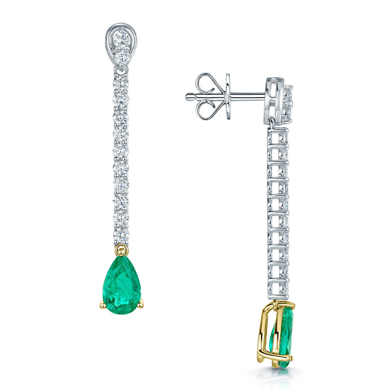 18ct White and Yellow Gold Emerald and Diamond Drop Earrings