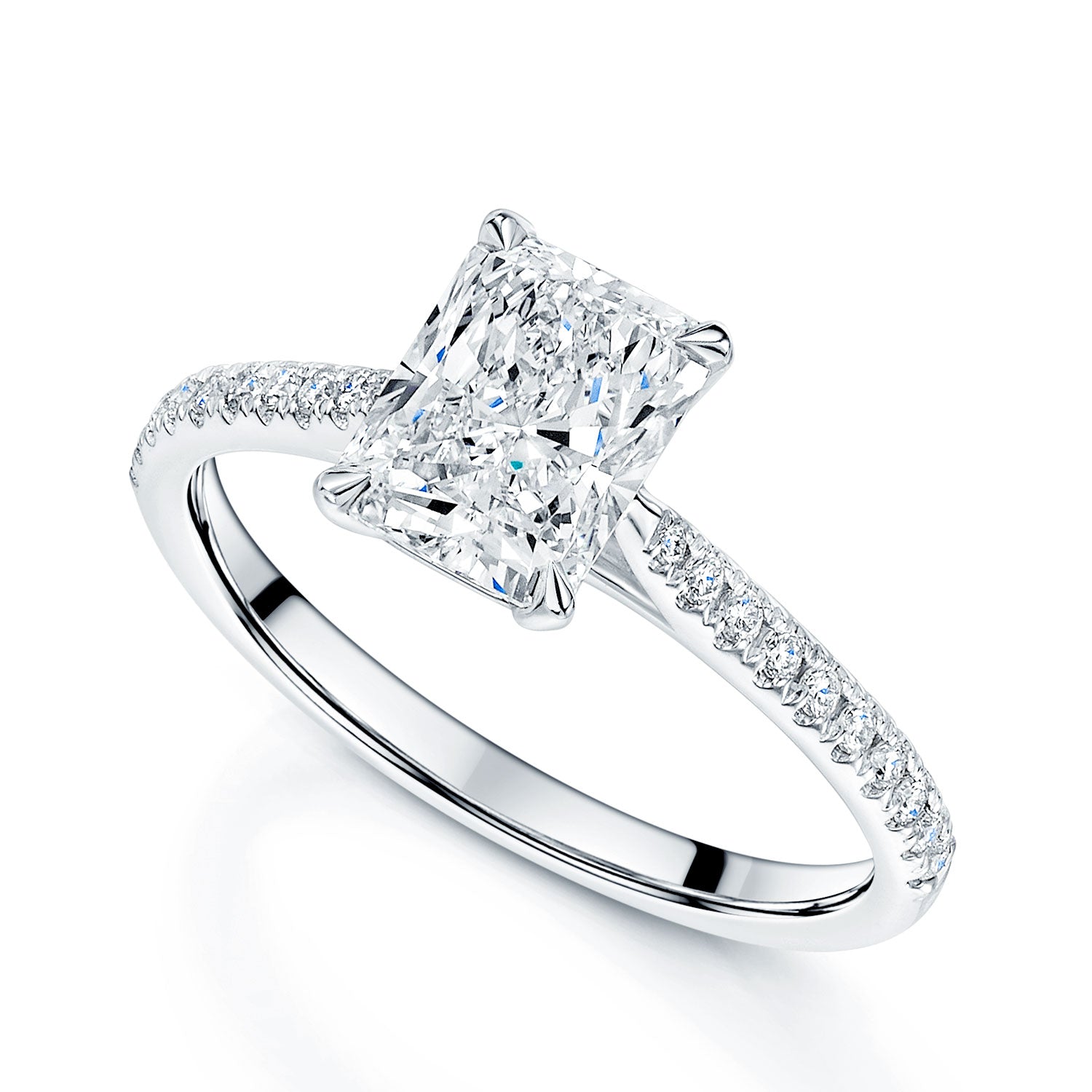 Berry's Platinum GIA Certificated Radiant Cut Diamond Ring With Diamond Shoulders - Berry's Jewellers