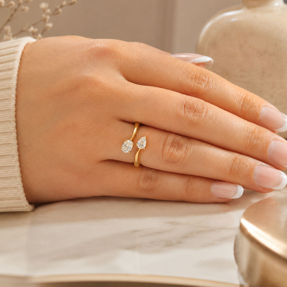 18ct Yellow Gold Toi Et Moi Pear And Oval Cut Diamond Two Stone Ring