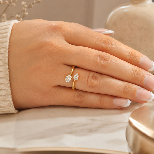 18ct Yellow Gold Toi Et Moi Pear And Oval Cut Diamond Two Stone Ring