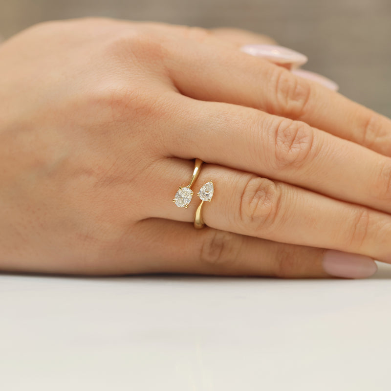 18ct Yellow Gold Toi Et Moi Pear And Oval Cut Diamond Two Stone Ring