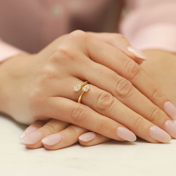 18ct Yellow Gold Toi Et Moi Pear And Oval Cut Diamond Two Stone Ring