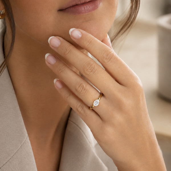 18ct Yellow Gold Oval Cut Diamond Horizontal Set Engagement Ring
