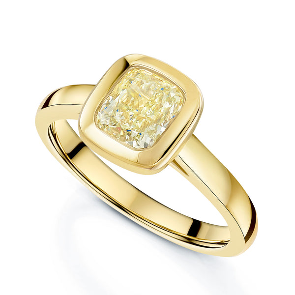 Berry's 18ct Yellow Gold Cushion Cut Yellow Diamond Rub Over Set Ring - Berry's Jewellers