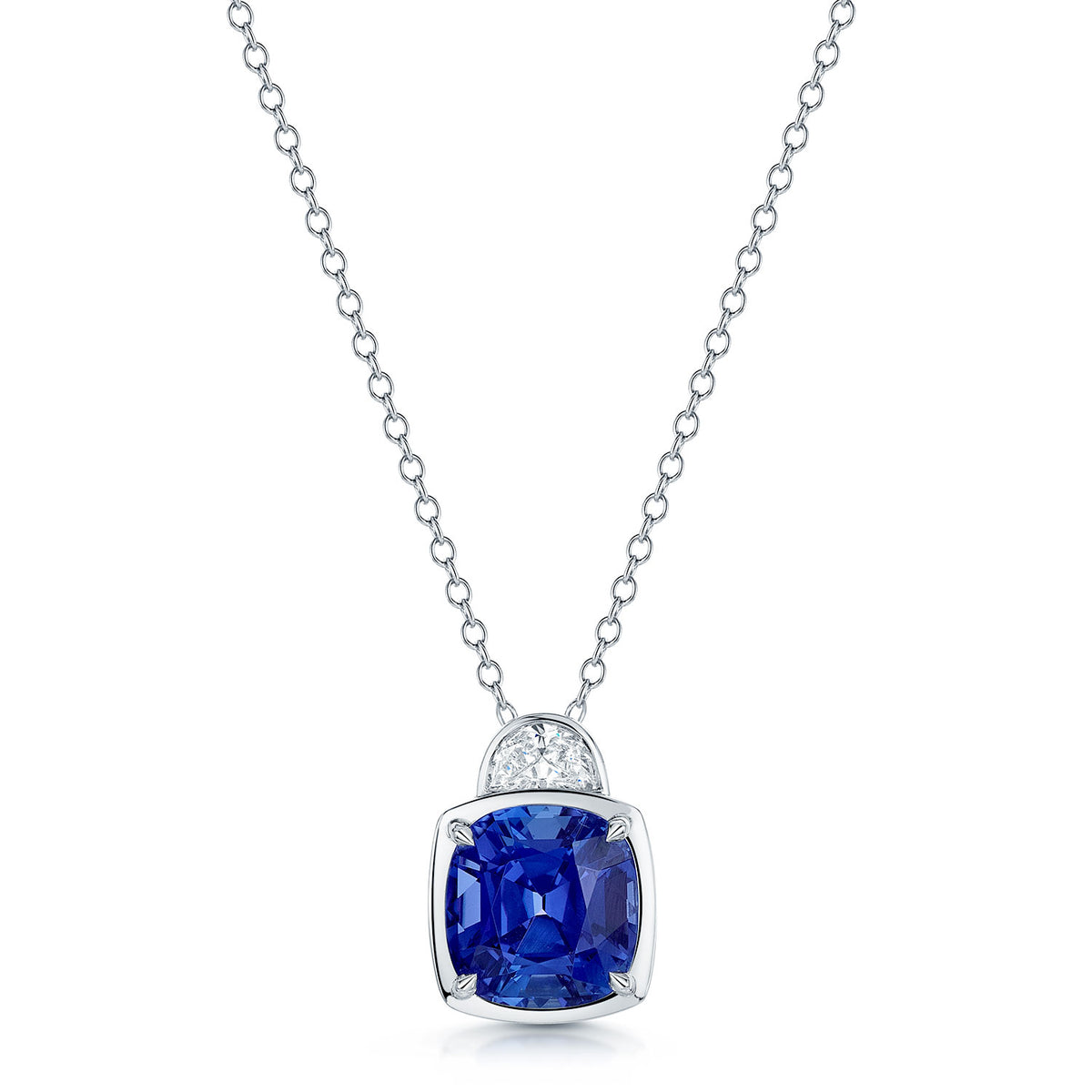 18ct White Gold Cushion Cut Tanzanite and Diamond Pendant