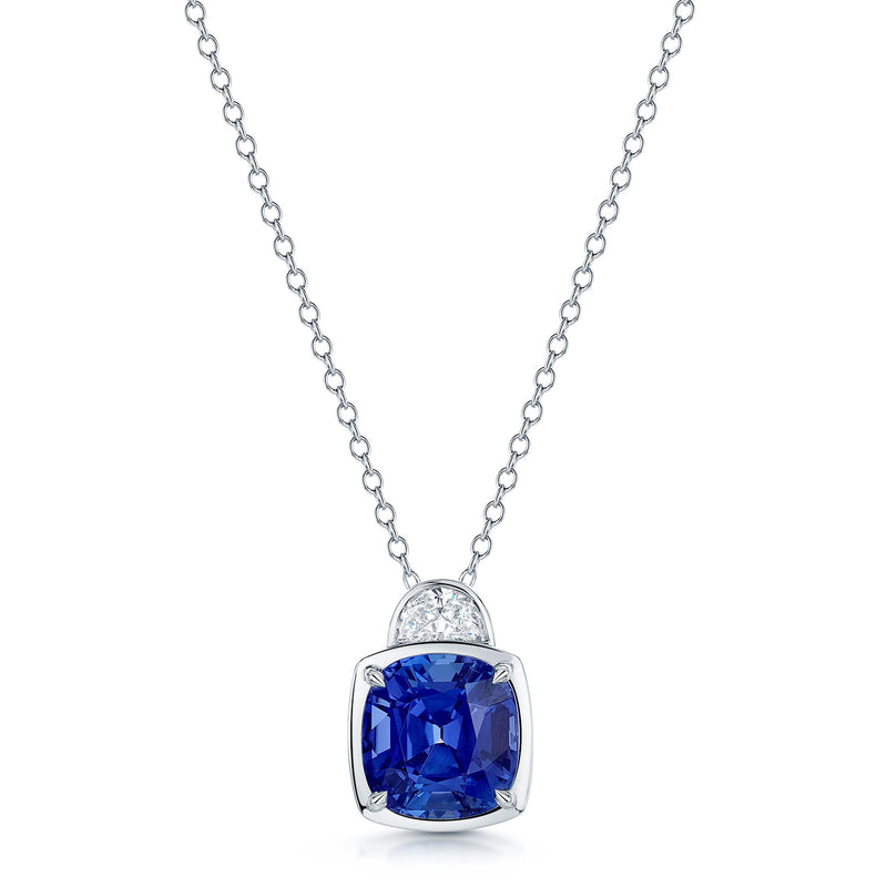 18ct White Gold Cushion Cut Tanzanite and Diamond Pendant