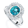 Platinum Blue Zircon and Diamond Cluster Ring