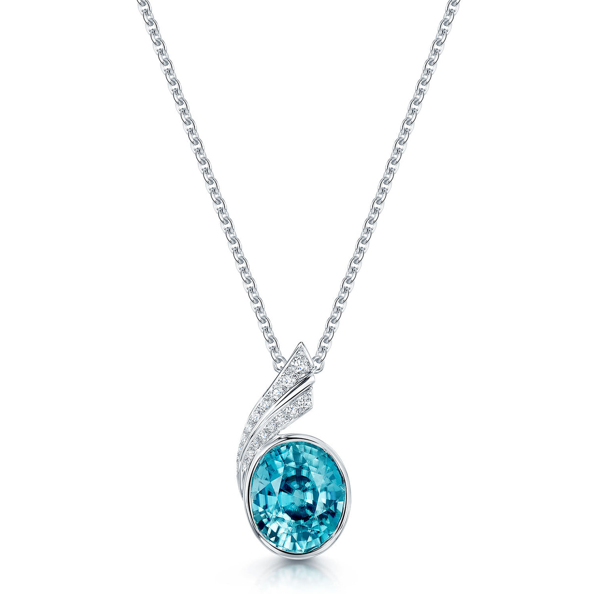 18ct White Gold Blue Zircon and Diamond Pendant