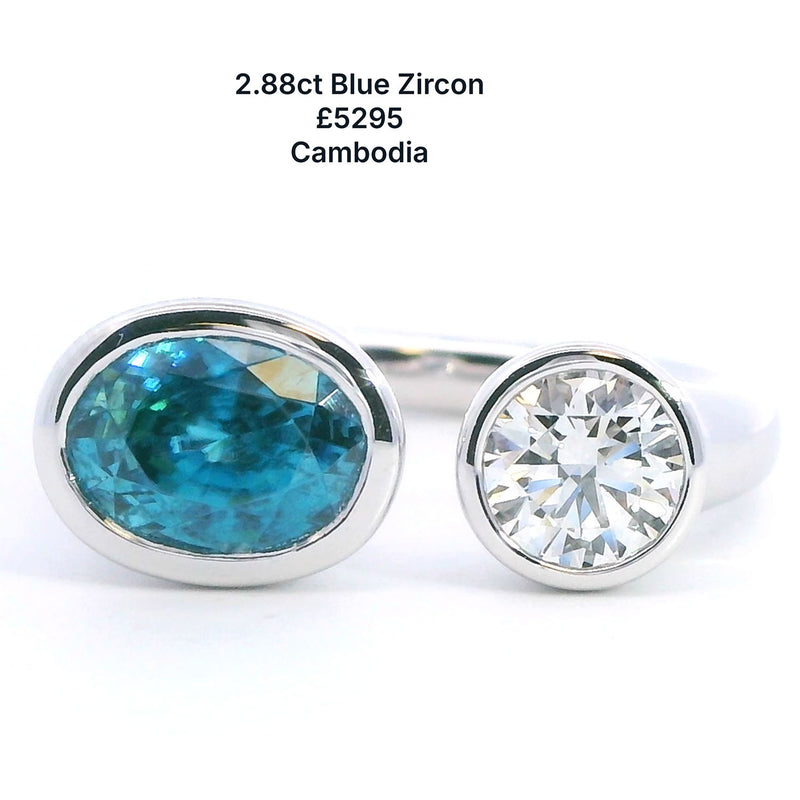 Platinum Blue Zircon And Diamond Toi Et Moi Ring