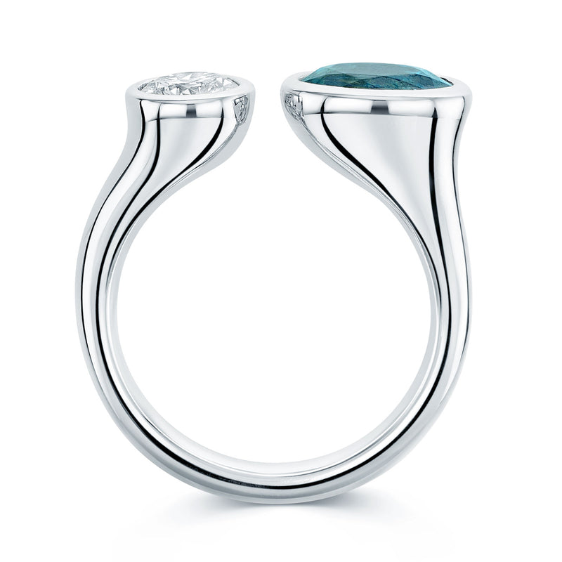 Platinum Blue Zircon And Diamond Toi Et Moi Ring