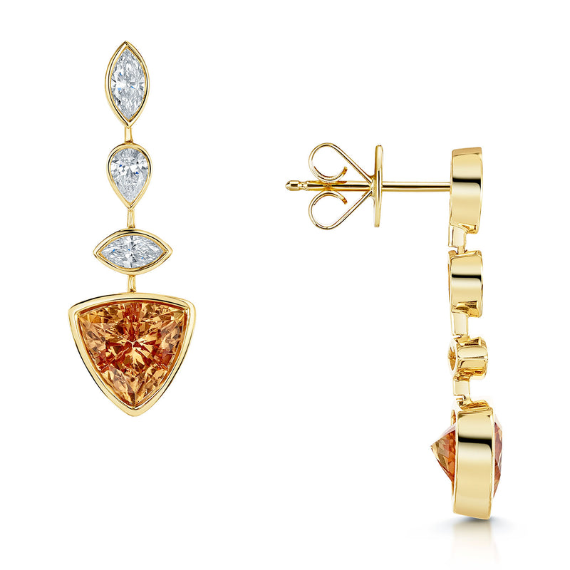 18ct Yellow Gold Imperial Topaz and Diamond Drop Earrings