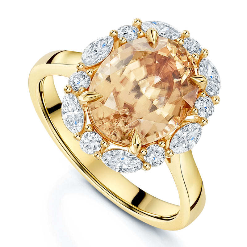18ct Yellow Gold Oval Cut Zircon and Diamond Cluster Ring