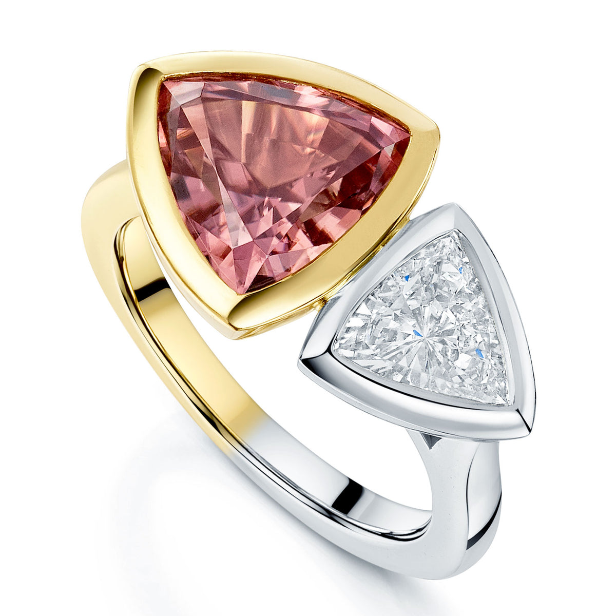 18ct Yellow And White Gold Toi Et Moi Pink Zircon And Diamond Ring