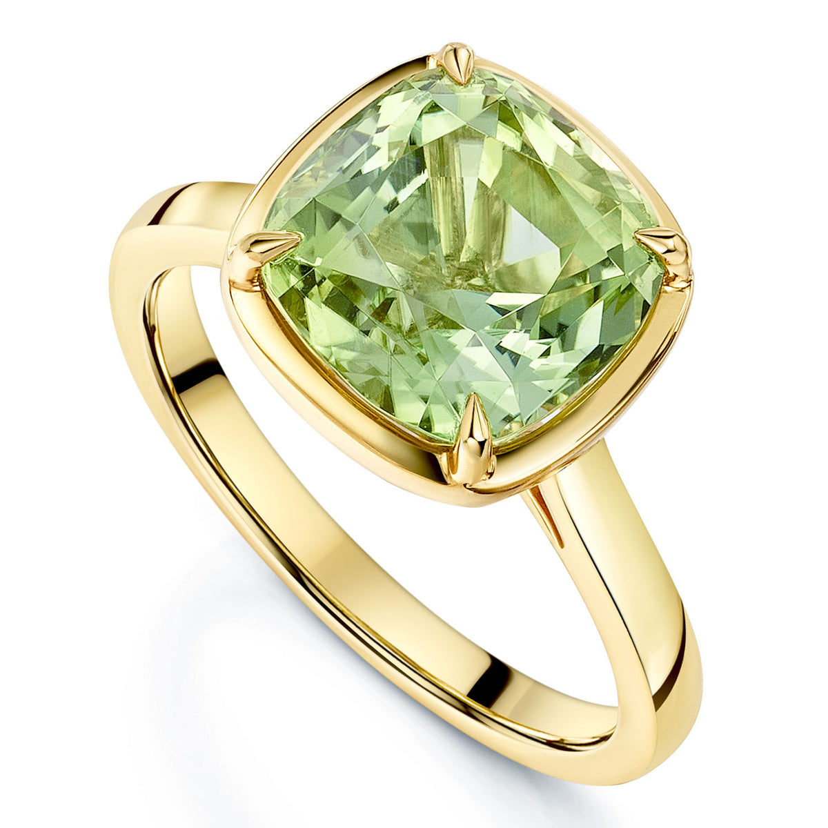 18ct Yellow Gold Cushion Cut Mint Green Tourmaline Dress Ring