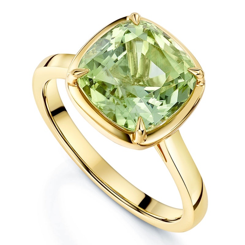 18ct Yellow Gold Cushion Cut Mint Green Tourmaline Dress Ring
