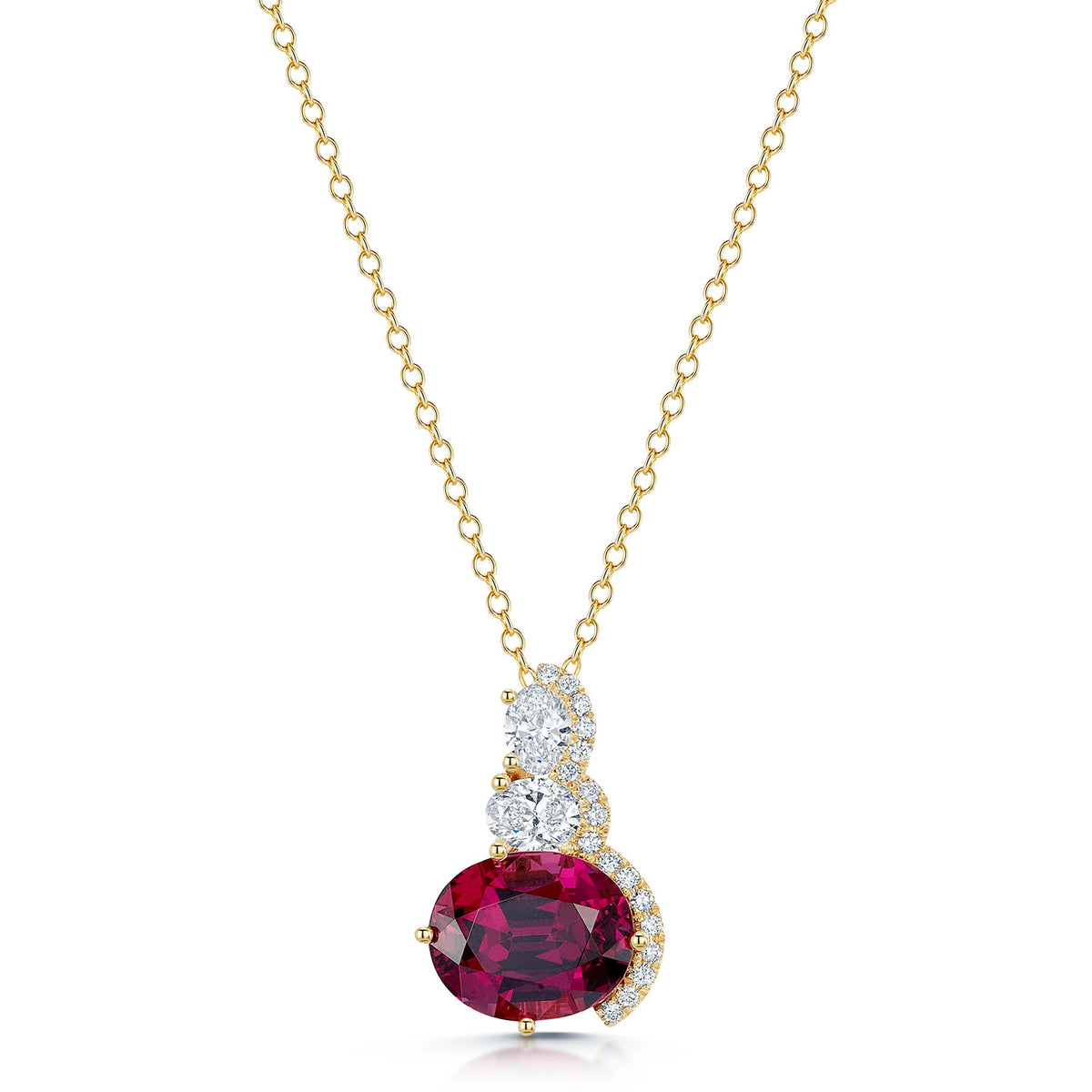 18ct Yellow Gold Rhodolite Garnet and Diamond Pendant