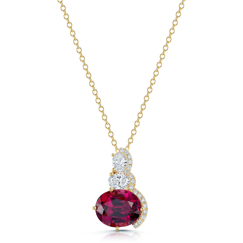 18ct Yellow Gold Rhodolite Garnet and Diamond Pendant