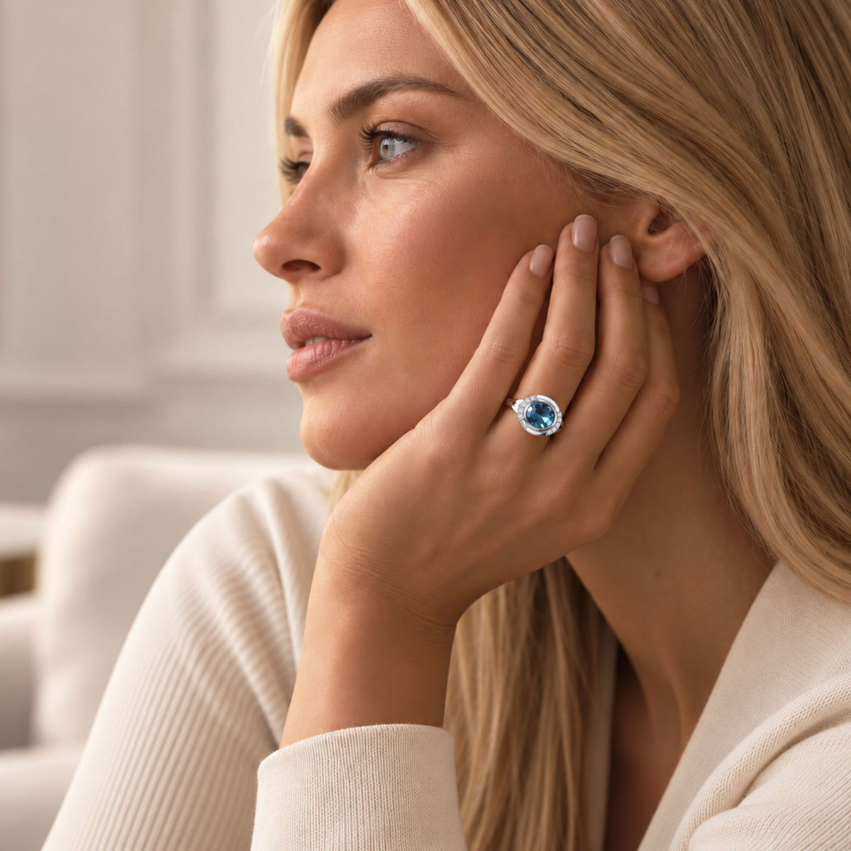 Platinum Aquamarine and Diamond Ring