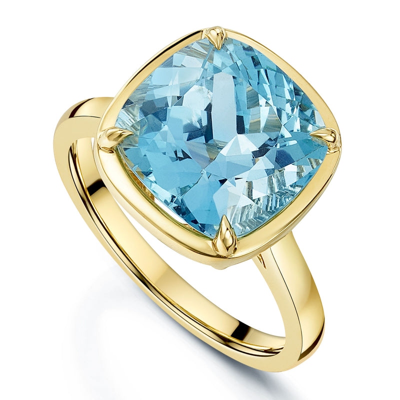 18ct Yellow Gold Cushion Cut Aquamarine Dress Ring