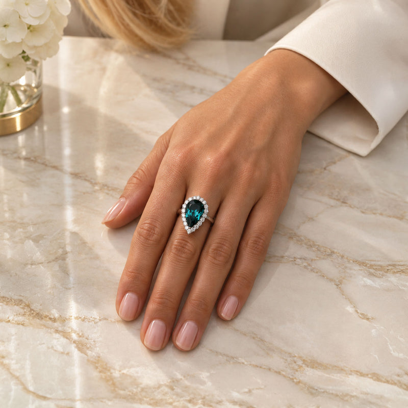 Platinum Indicolite Tourmaline And Diamond Cluster Convertible Ring/Pendant