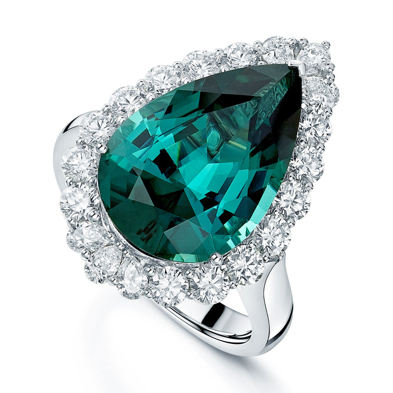 Platinum Indicolite Tourmaline And Diamond Cluster Convertible Ring/Pendant
