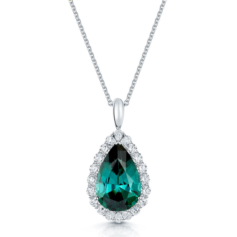 Platinum Indicolite Tourmaline And Diamond Cluster Convertible Ring/Pendant