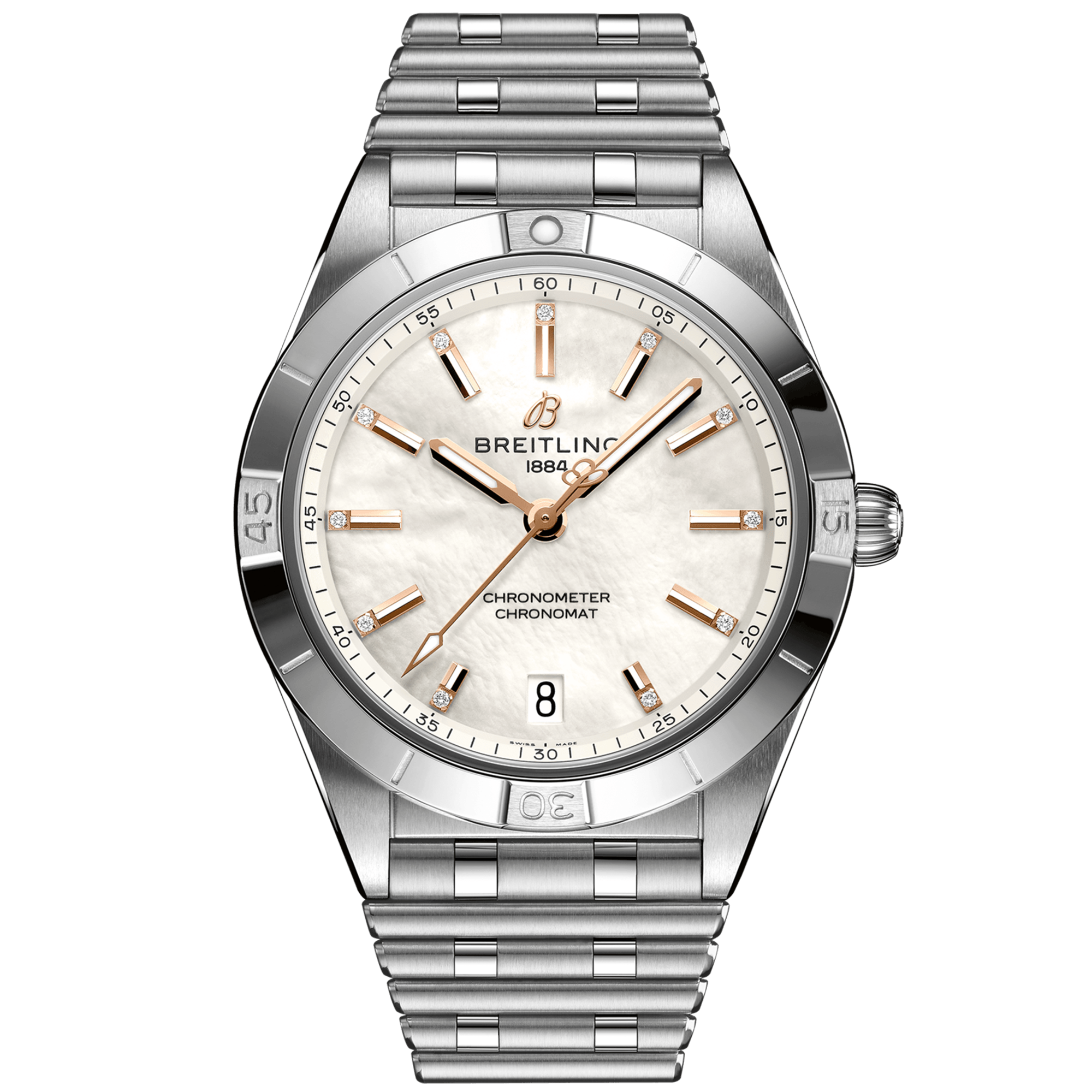 Chronomat 36mm White Mother of Pearl Diamond Dial Bracelet Watch