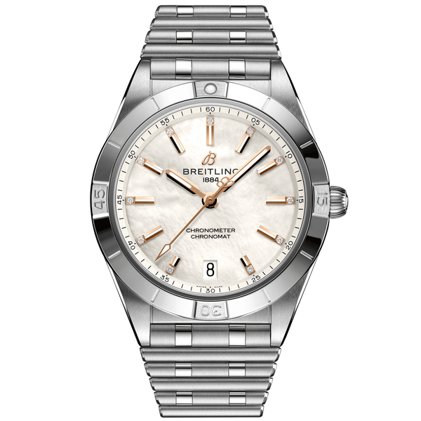 Breitling Chronomat 36mm White Mother of Pearl Diamond Dial Ladies Watch - Berry's Jewellers