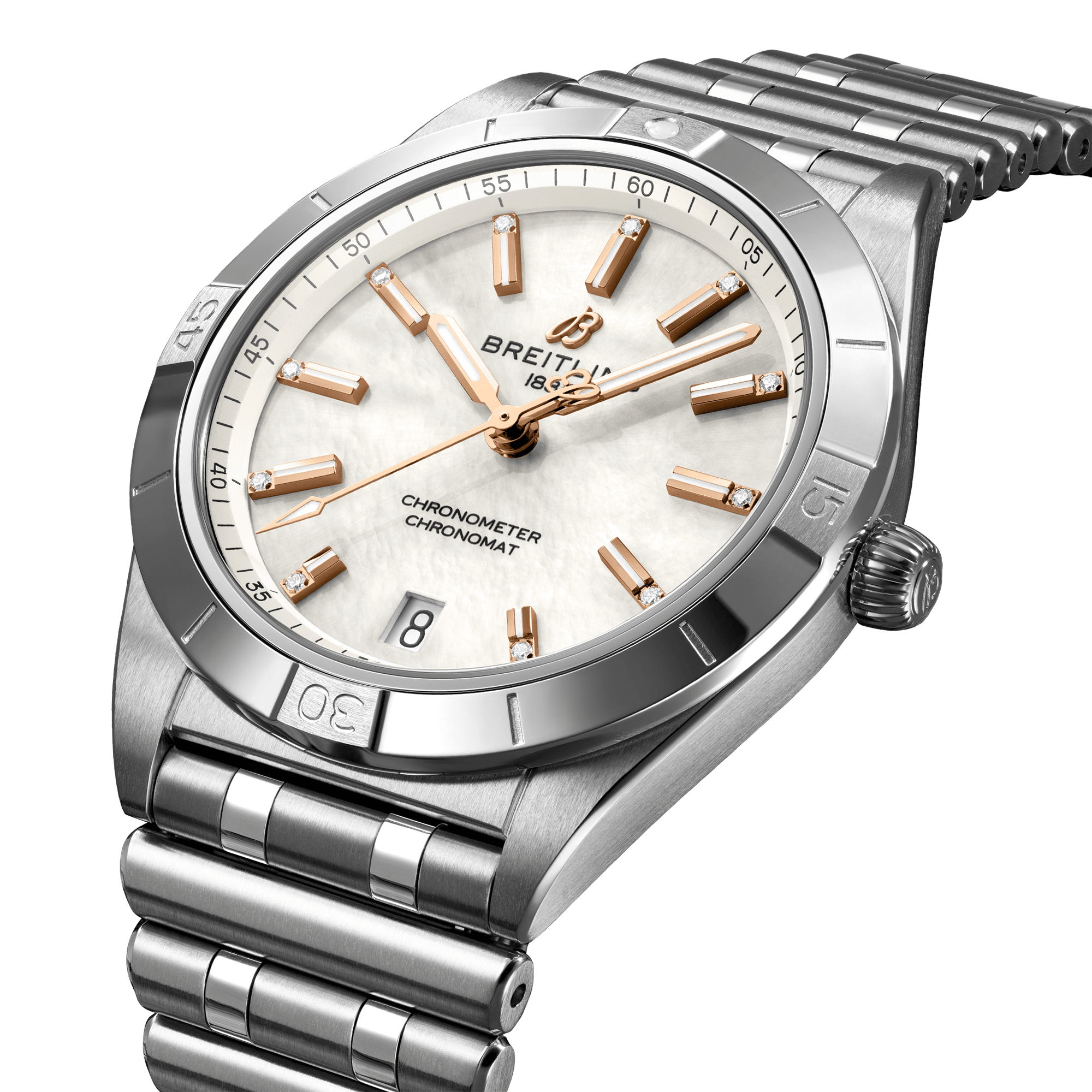 Chronomat 36mm White Mother of Pearl Diamond Dial Bracelet Watch