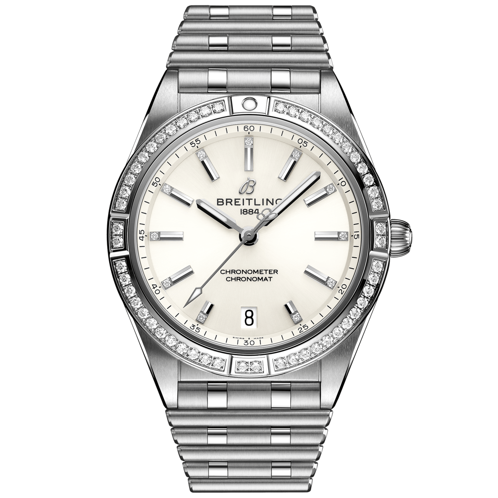 Chronomat 36mm White Dial Diamond Set Ladies Bracelet Watch