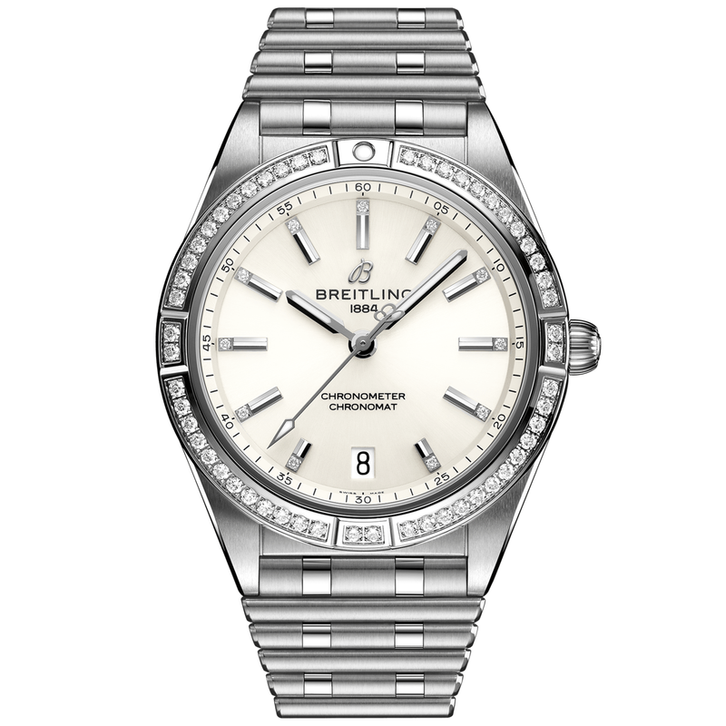 Chronomat 36mm White Dial Diamond Set Ladies Bracelet Watch