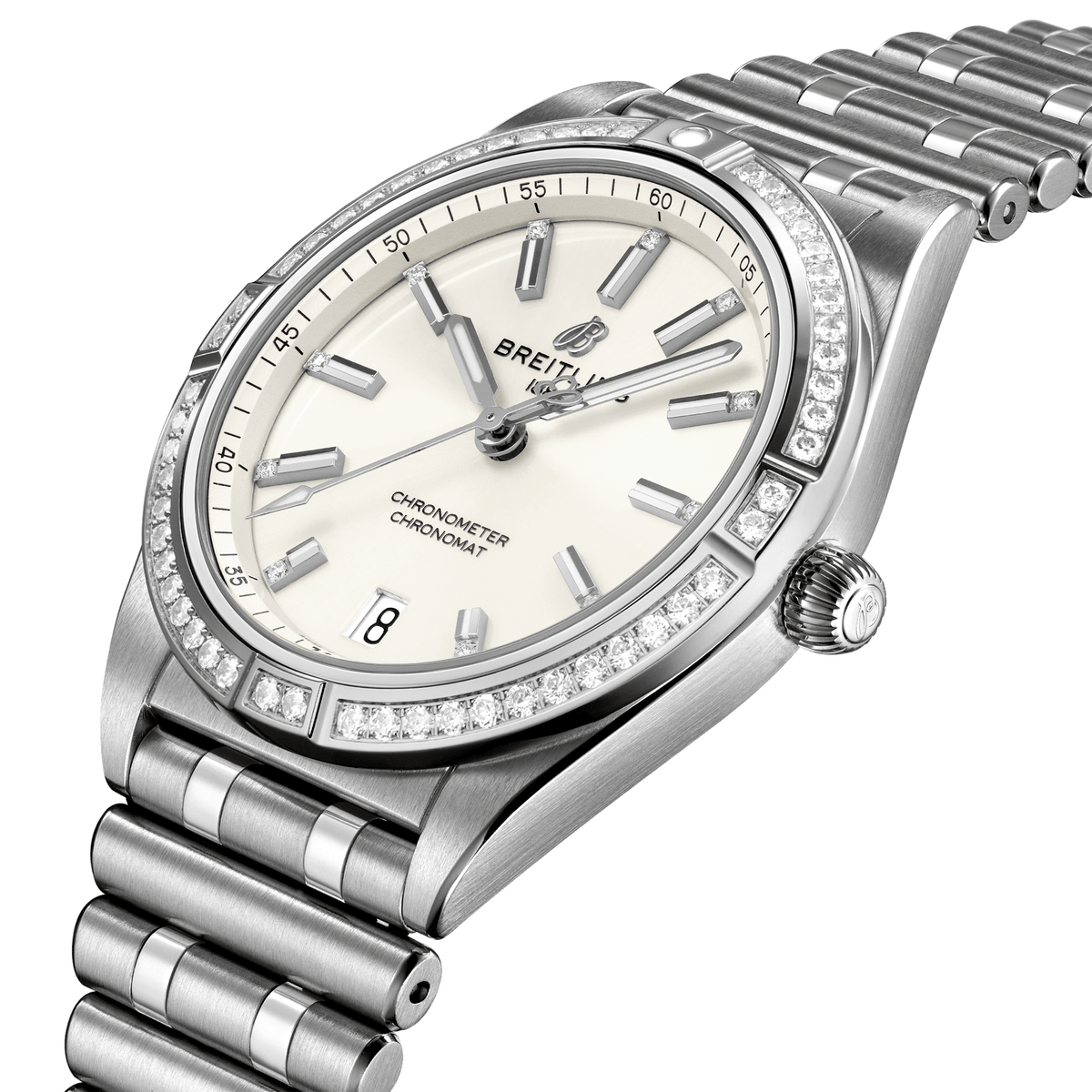 Chronomat 36mm White Dial Diamond Set Ladies Bracelet Watch
