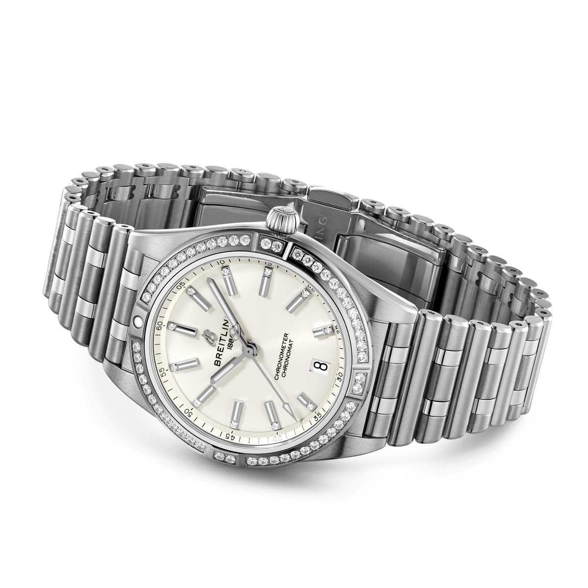 Chronomat 36mm White Dial Diamond Set Ladies Bracelet Watch