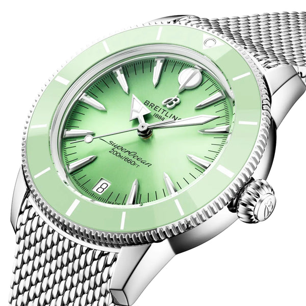 Breitling Superocean Heritage 36mm Mint Green Dial Bracelet Watch - Berry's Jewellers