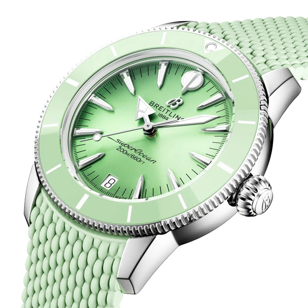 Breitling Superocean Heritage 36mm Mint Green Dial Rubber Strap Watch - Berry's Jewellers