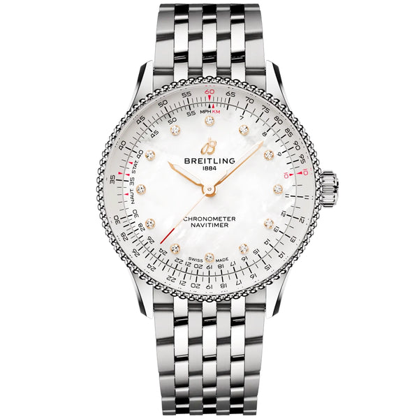 Breitling Navitimer 36mm Mother of Pearl Diamond Dial UK Exclusive Edition Watch - Berry's Jewellers