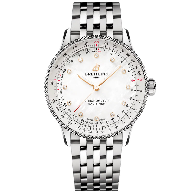 Breitling Navitimer 36mm Mother of Pearl Diamond Dial UK Exclusive Edition Watch - Berry's Jewellers