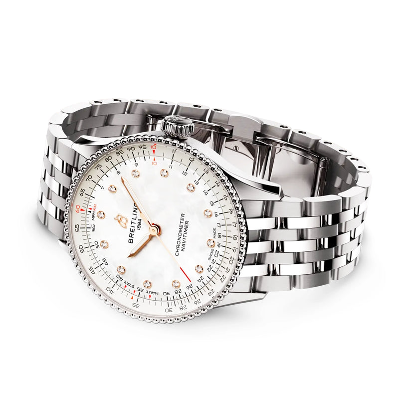 Breitling Navitimer 36mm Mother of Pearl Diamond Dial UK Exclusive Edition Watch - Berry's Jewellers