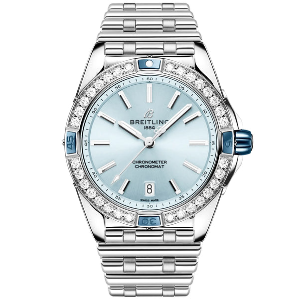 Breitling Super Chronomat 38mm Ice Blue Dial Diamond Set Bracelet Watch - Berry's Jewellers