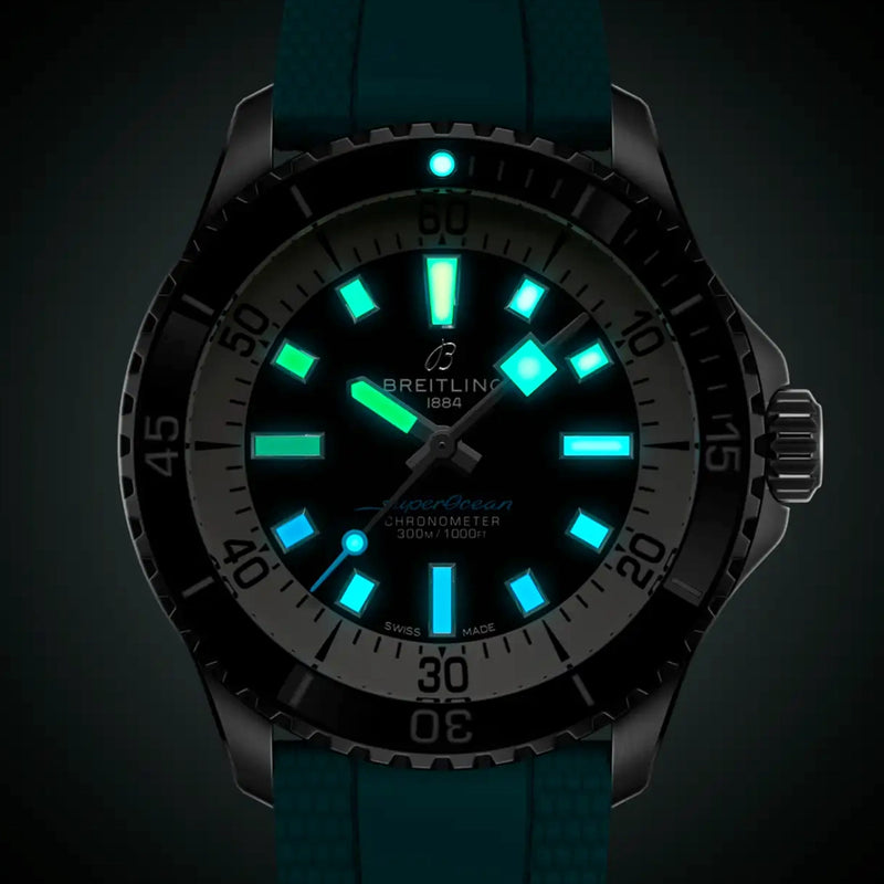Superocean 42mm Rainbow Dial Men's Automatic Aquamarine Strap Watch