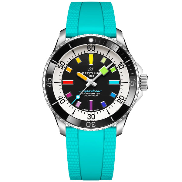 Superocean 42mm Rainbow Dial Men's Automatic Aquamarine Strap Watch