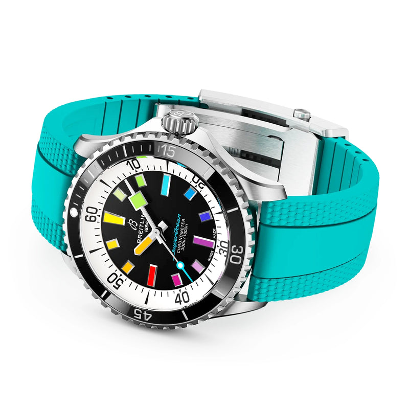 Superocean 42mm Rainbow Dial Men's Automatic Aquamarine Strap Watch