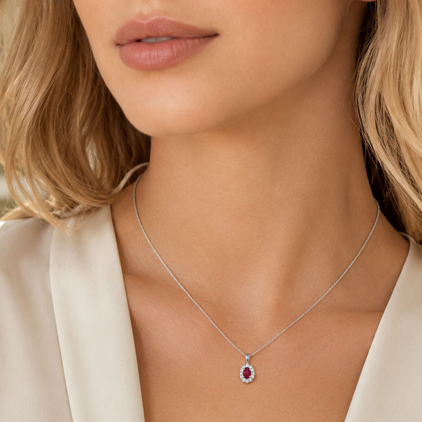 Berry's 18ct White Gold Ruby And Diamond Cluster Pendant - Berry's Jewellers