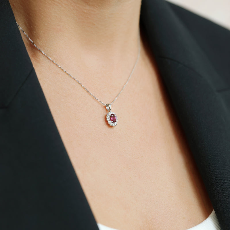 Berry's 18ct White Gold Ruby And Diamond Cluster Pendant - Berry's Jewellers