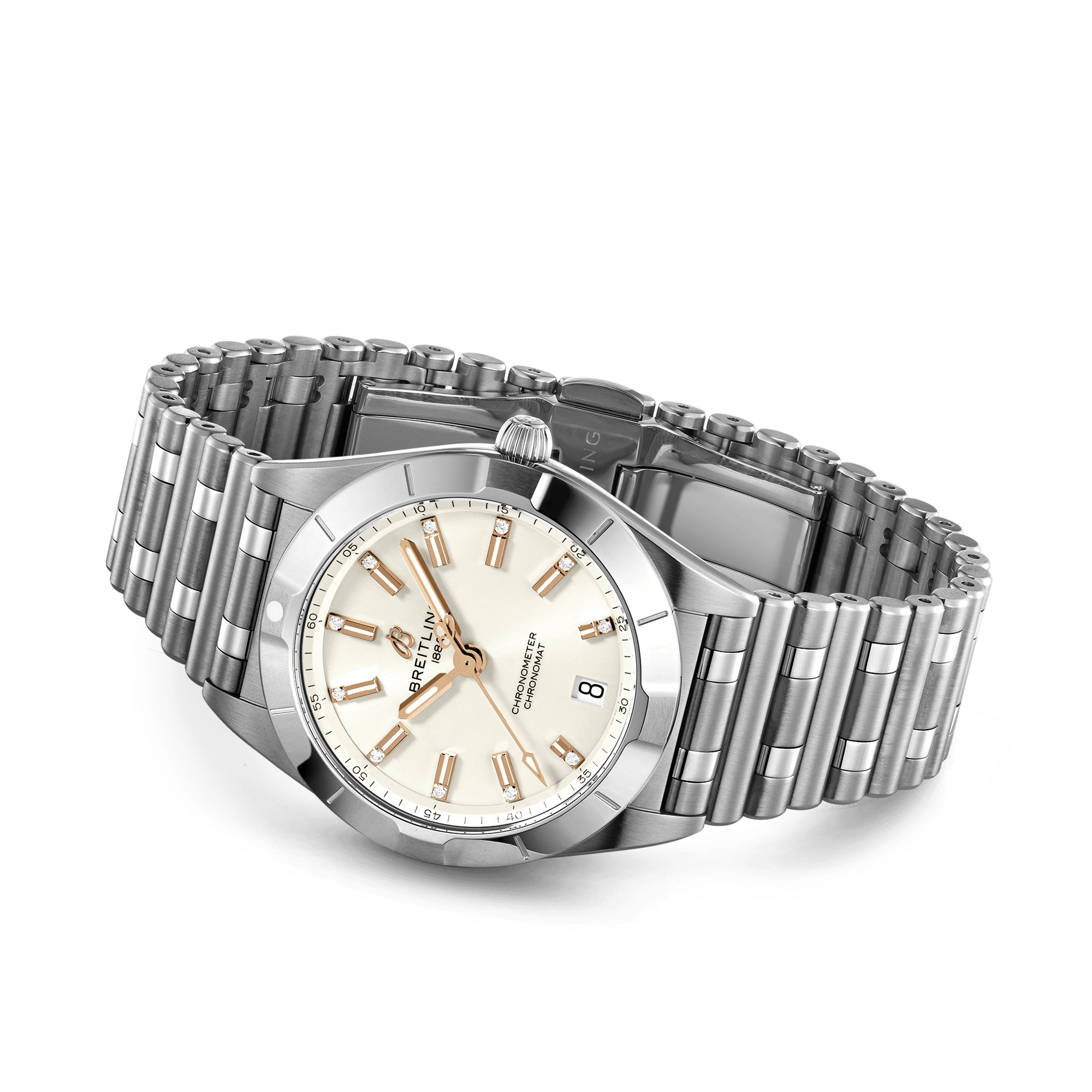 Chronomat 32mm Silver/Rose Diamond Dial Bracelet Watch