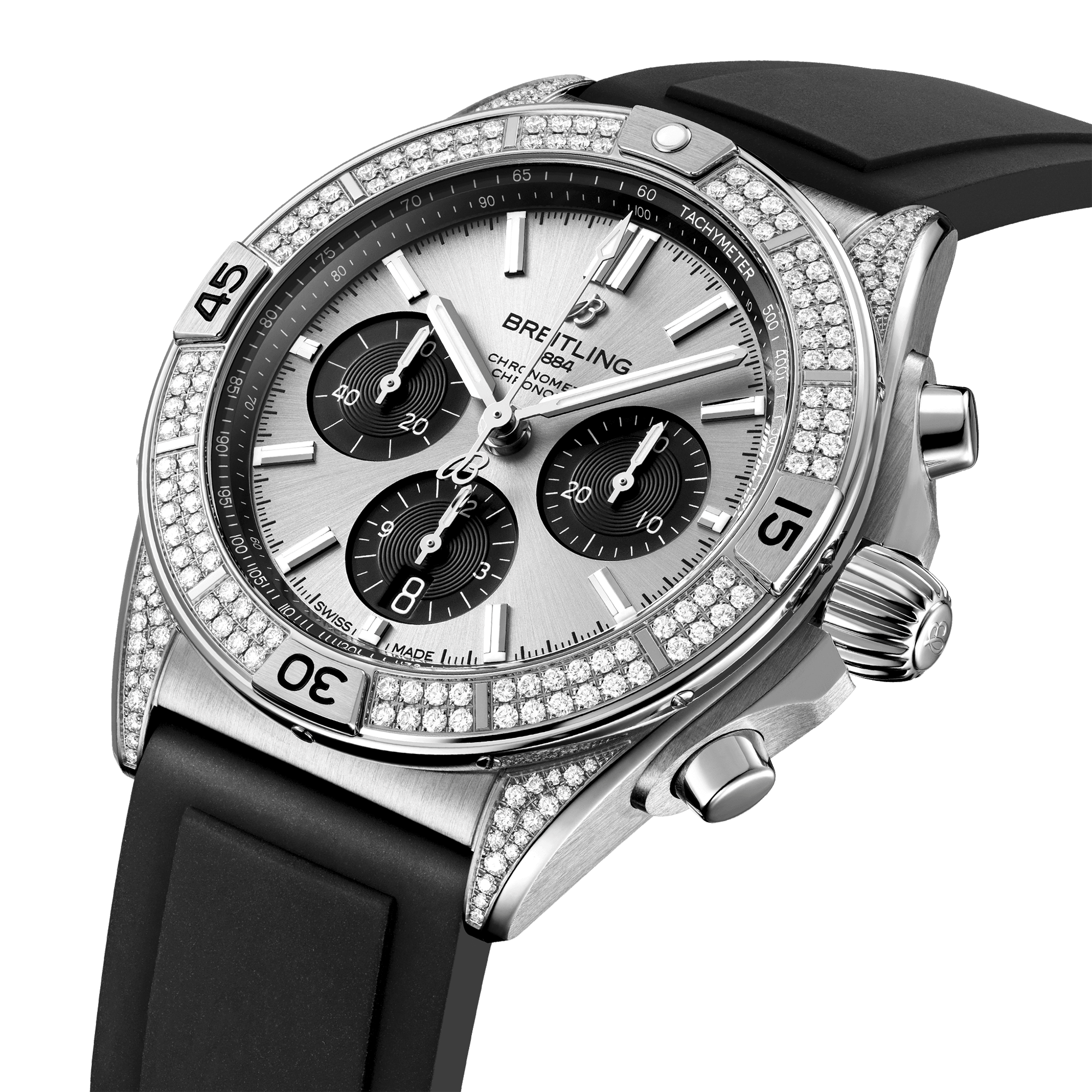 Chronomat B01 42mm Silver/Black Dial Diamond Set Watch