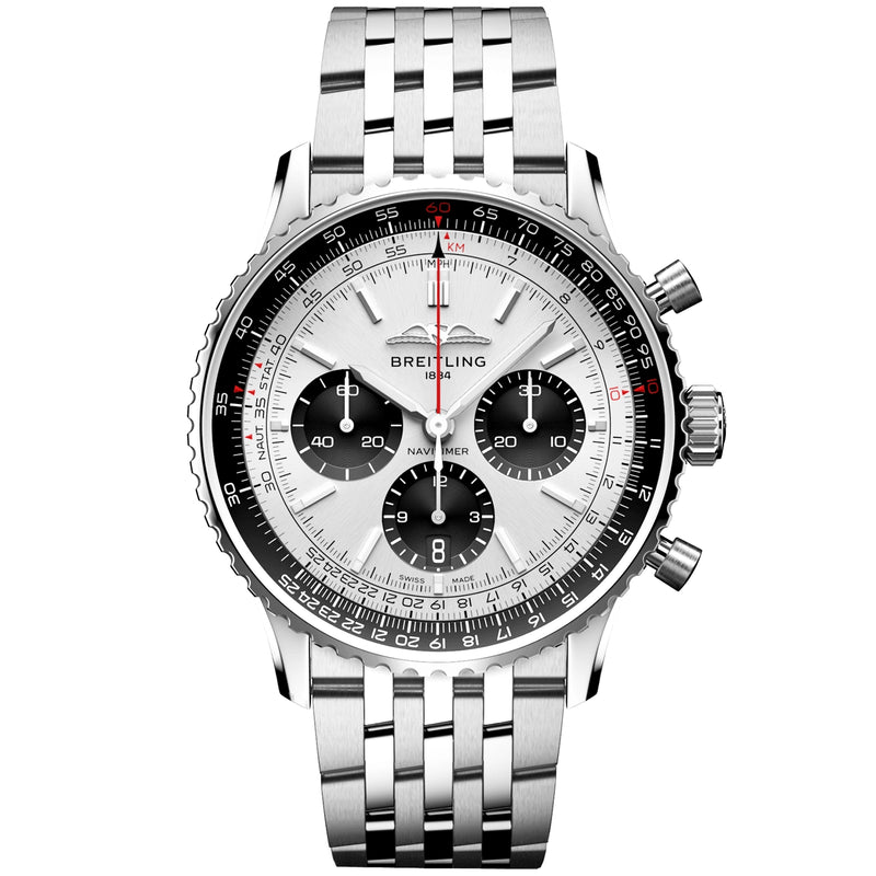 Breitling Navitimer 43mm Silver/Black Dial Mens Chronograph Bracelet Watch - Berry's Jewellers